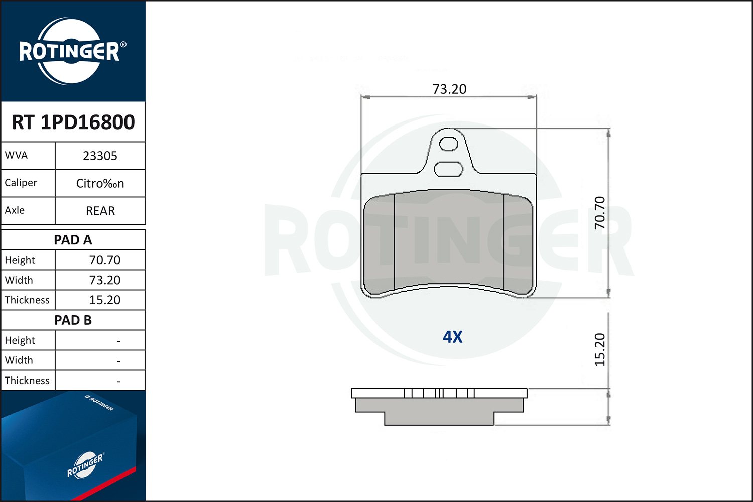 ROTINGER Fékbetét, mind RT1PD16800_ROT